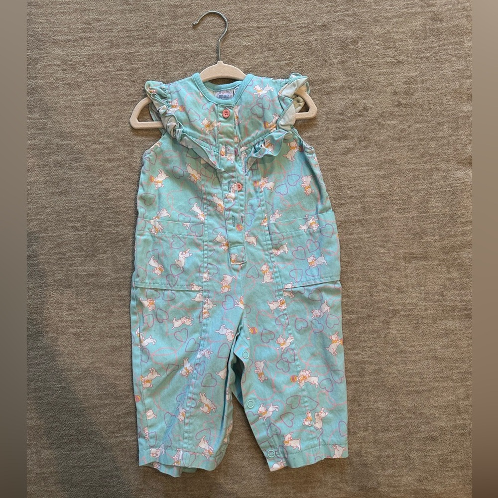 Vintage Kids Aqua Printed Jumpsuit Coveralls